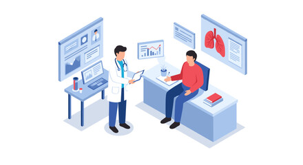 Healthcare consultation scene with doctor and patient in modern clinic setting