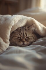 cat sleeping on the bed