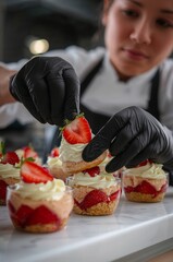 young woman eating cake in cafe
