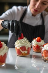 young woman eating cake in cafe