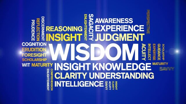 Wisdom animated word cloud-text design animation tag kinetic typography seamless loop.