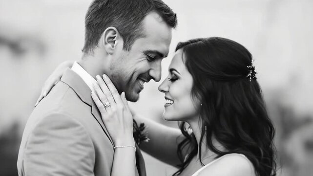 Black and White Wedding Bliss - A Couples Tender Moment.