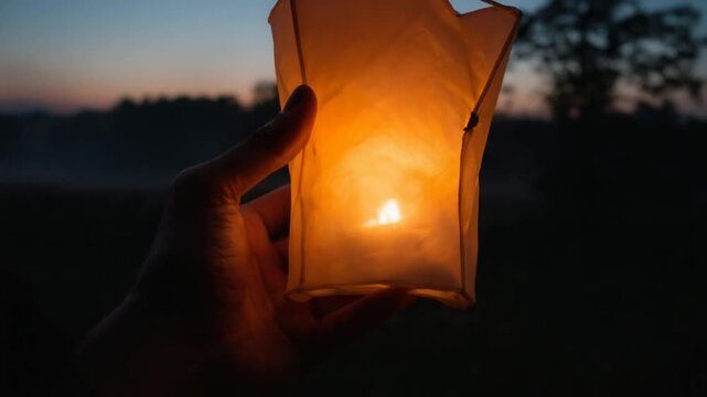 Illuminated Sky Lantern - A Symbol of Hope and Celebration at Dusk.