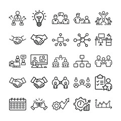 Teamwork and Collaboration Vector Icon Set | Business Cooperation Symbols