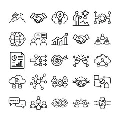 Teamwork and Collaboration Vector Icon Set | Business Cooperation Symbols