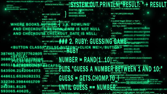 Turquoise color network programming and data code scrolling, computing and digital interface structure digital background