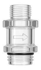 Clear fitting plug for monitoring fluid flow in a laboratory demonstration.