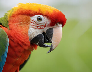 Fototapeta premium Creative Idea splash of color becoming a parrot, close up of a scarlet macaw
