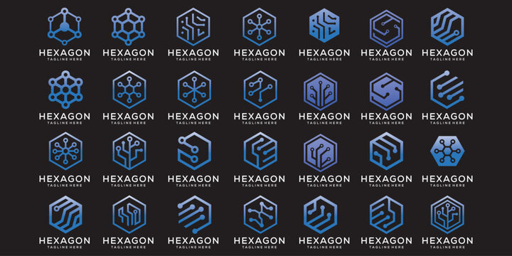 Collection of abstract hexagon logo design  graphic icons vector for  business and technology  hexagon symbol graphic