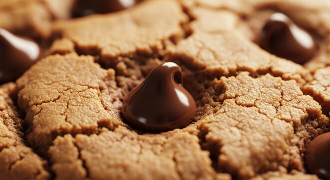 Chocolate Chip Cookie Delight Close-Up: Decadent Sweetness of Homemade Treat, A Tempting View of Crispy Edges and Gooey Center, Ultimate Comfort Food