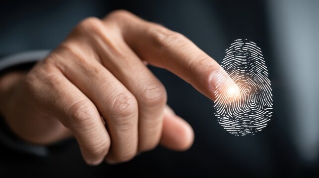 Fingerprint authentication action business environment digital security concept close-up view technology innovation