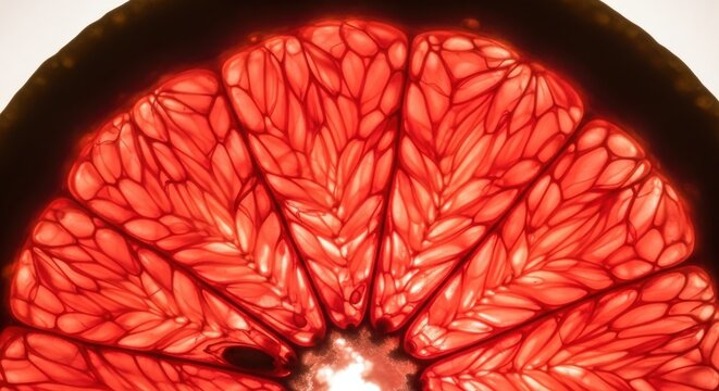 Translucent Blood Orange Slice Close-Up: Vibrant Citrus Fruit Detail Illuminated in Backlight - Healthy Food, Vitamin C, Tropical Fruit Delight - Powered by Adobe
