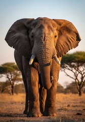 Obraz premium Majestic Elephant Portrait - A Close-Up in the African Savanna.