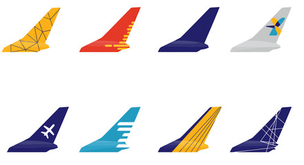 Eight stylized airplane vertical stabilizers arranged in two rows of four © Faisal