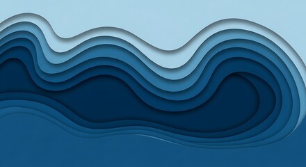 Abstract background with flowing blue waves and depth effect in a modern paper cut art style for a contemporary design concept