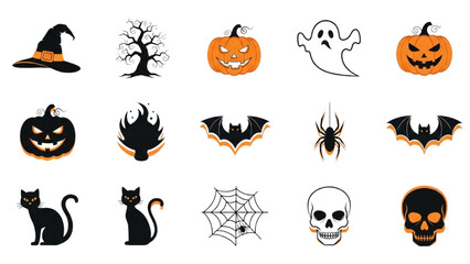 Naklejka premium Halloween Festival Vector Illustration Icon Set – Spooky Holiday Elements
