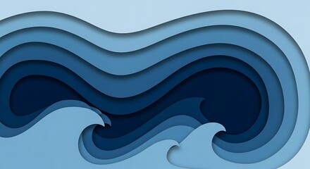 Abstract Paper Cut Waves A Serene Ocean in Layers of Blue