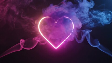 Neon heart shape with colorful smoke on a dark background - Powered by Adobe
