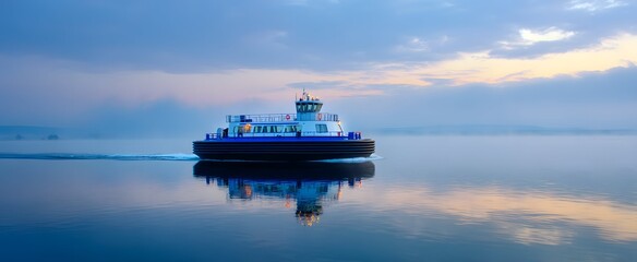 The hovercraft glides smoothly over calm water beneath a clear blue sky.