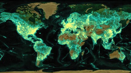 Global connectivity network visualization digital world map infographic abstract tech environment high-tech viewpoint