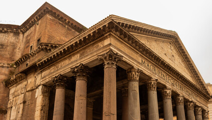facade of the pantheon in rome italy