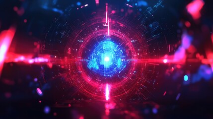 Fototapeta premium Blue and red digital design glows, showing geometric patterns. Ideal for technology, branding, presentations, and digital backgrounds.