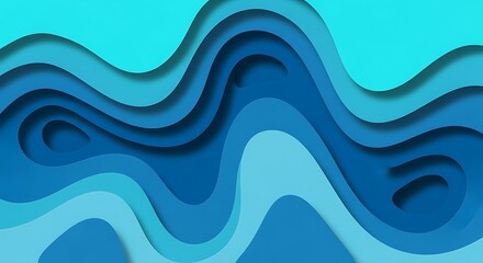 Abstract Wavy Blue Layers Representing Depth and Flow of Water or Abstract Liquid Surfaces