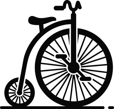 Classic penny farthing bicycle silhouette icon vector illustration on white background