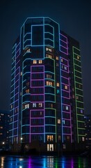 Illuminated Skyscraper at Night - A Modern Architectural Marvel.