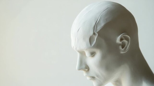 A white marble sculpture of a man with his eyes closed, perfect for decorative or symbolic use