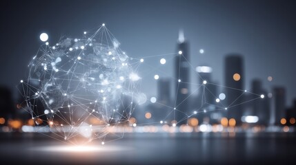 Global connectivity through technology urban skyline data visualization at night digital art futuristic environment