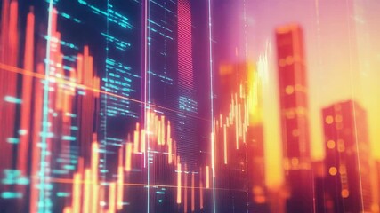 Stock market data chart overlaying city skyline - Powered by Adobe