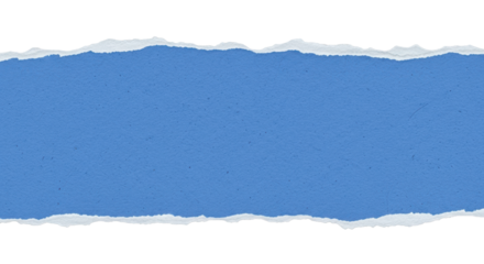 A strip of textured blue paper with realistic torn edges, blank for text. Isolated on transparent background,
