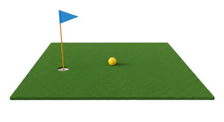Isolated Putting Green with Golf Ball and Flag for Miniature Golf Games, Hobbies