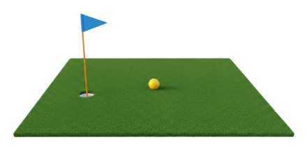 Isolated Putting Green with Golf Ball and Flag for Miniature Golf Games, Hobbies