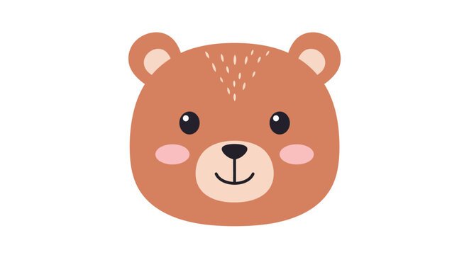 Cute Cartoon Bear Face with Rosy Cheeks and Brown Fur.