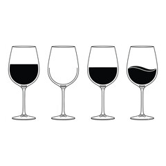 Four wine glasses showing different red wine levels from full to empty minimalist design abstract art silhouette