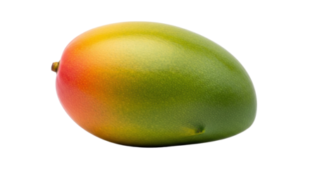 Isolated single ripe mango fruit with shades of green and red on an empty backdrop