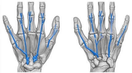 Anatomical study of human hand nerves medical illustration digital art scientific environment close-up view health awareness