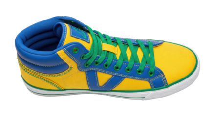 Isolated brightly colored sneaker, sporty casual footwear, high-top sneakers, fashion athletic shoe