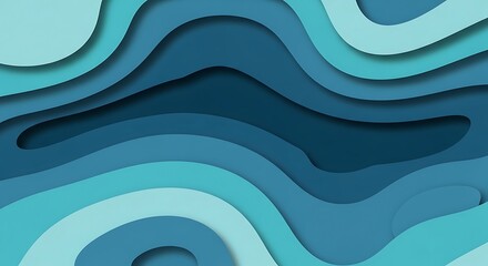 Blue Layered Topography Abstract Paper Cut Waves Background