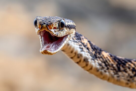 Close-up of an Angry Snake with Open Mouth Fangs Visible - Powered by Adobe