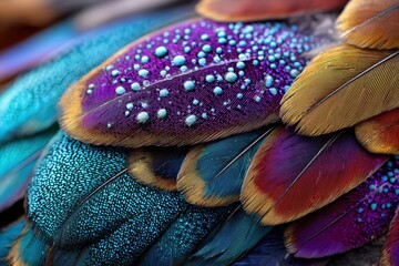 Vibrant Colorful Bird Feathers Close Up