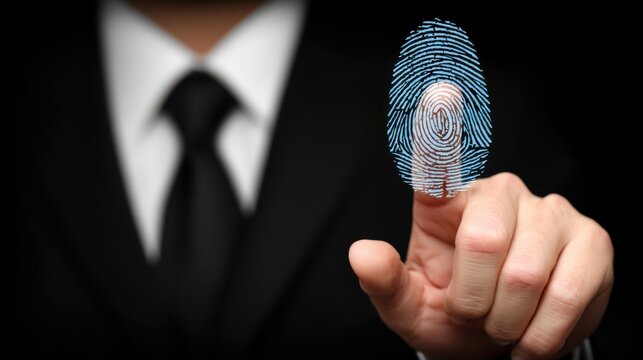 Fingerprint authentication process corporate office digital security professional environment close-up view identity verification concept