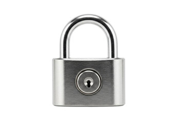 Silver padlock isolated on transparent background, metal security lock for safety and protection, security device for personal belongings