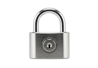 Silver padlock isolated on transparent background, metal security lock for safety and protection, security device for personal belongings
