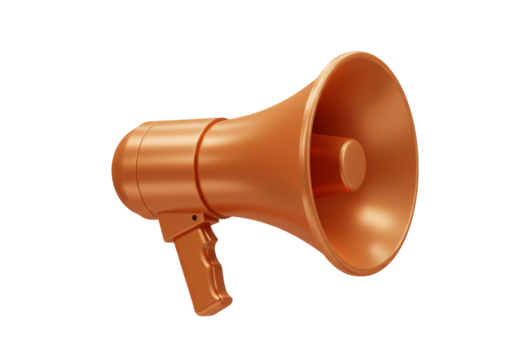 Orange megaphone isolated on transparent background, bullhorn public address system PNG for announcements and communication