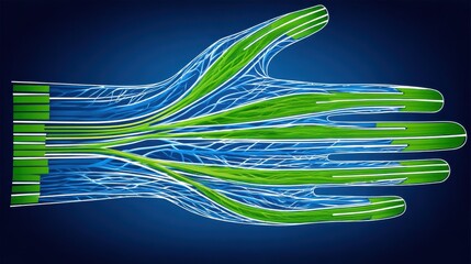 Innovative hand anatomy visualization digital space infographic design scientific context 3d viewpoint biomechanics concept