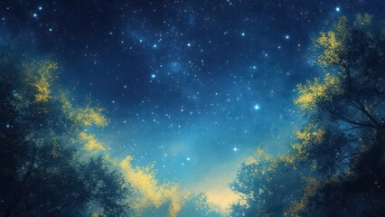 Obraz premium Night Sky Above Trees - A Serene and Enchanting Scene.