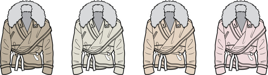 Jacket in Various Colors With Fur Collar Illustration